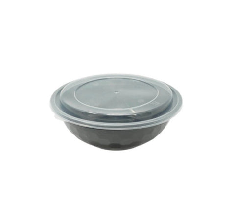 Lunch Box Round Plastic Container Black And Lids 36oz 150 Pack/Case