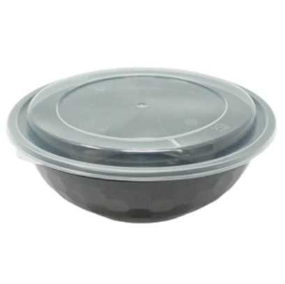Lunch Box Round Plastic Container Black And Lids 36oz 150 Pack/Case